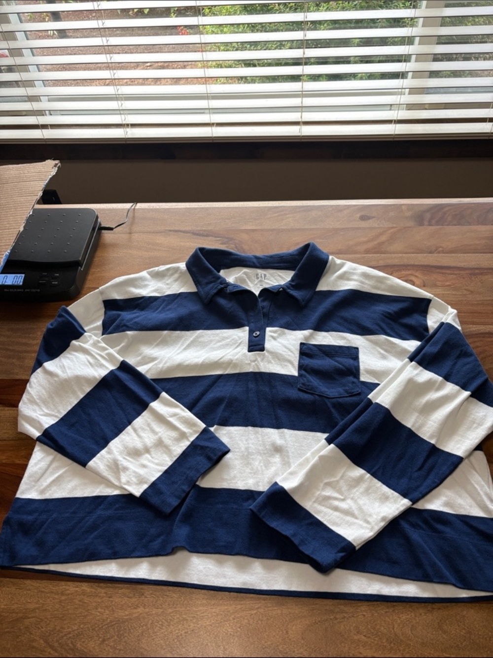 GAP Navy and White Wide-Striped Long Sleeve Rugby Top